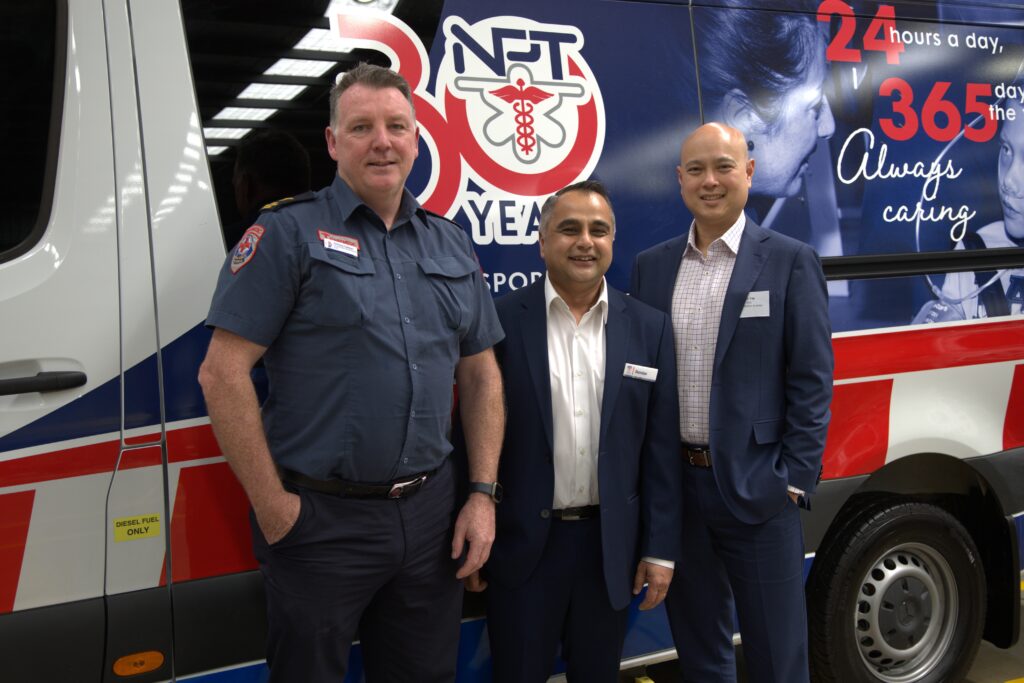 Anthony Carylon, Executive Director of Operations for Ambulance Victoria with Damian and Nick